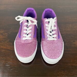 Vans Off Sneakers The Wall Missy Girl's Size 2 Purple Glitter Low Skate Shoes